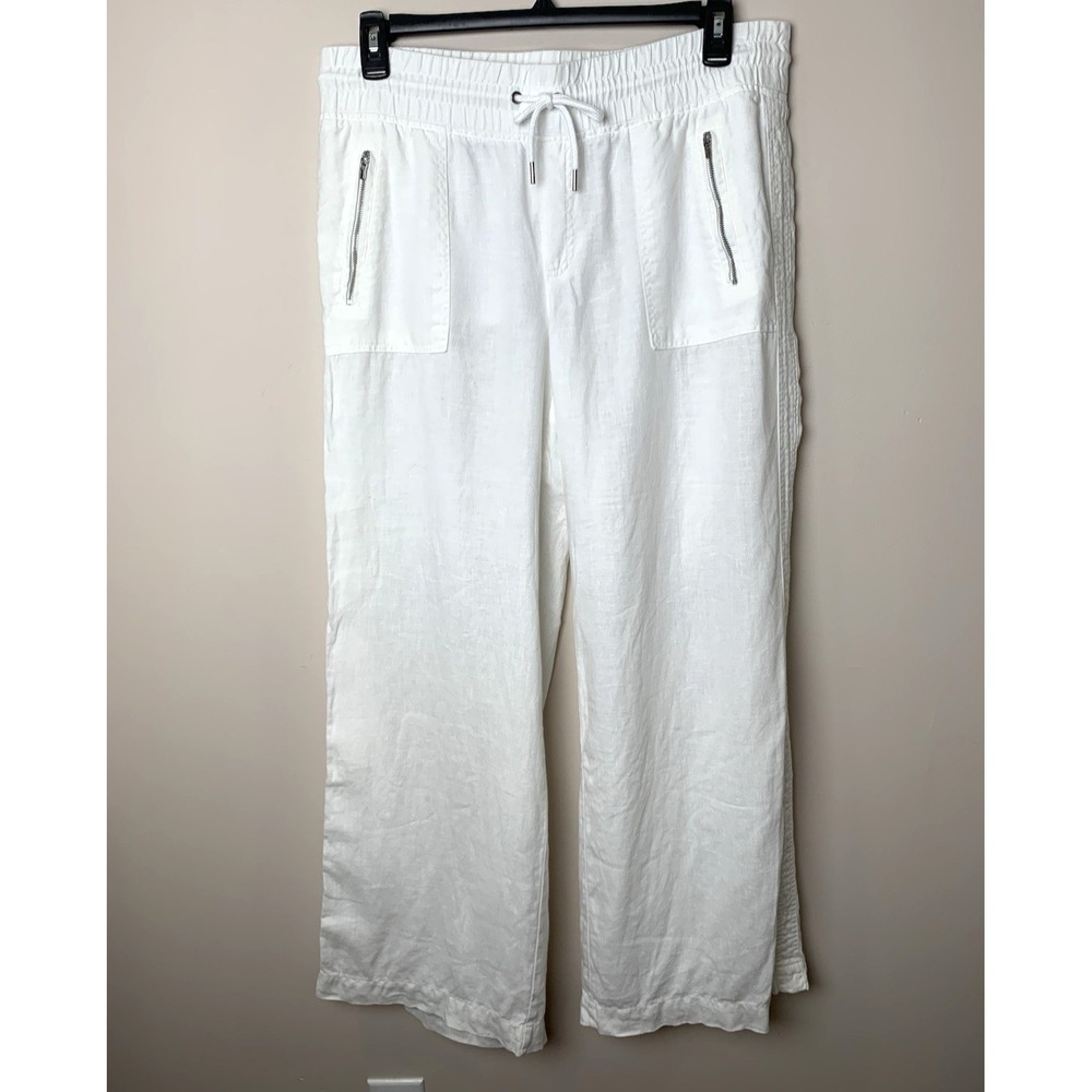Athleta Cabo Linen Wide Leg Pant Womens 12 White 100% Linen Pull On Coastal